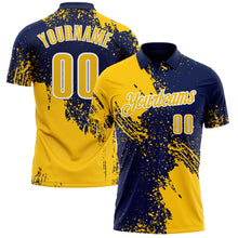 Load image into Gallery viewer, Custom Yellow Navy-White 3D Pattern Design Abstract Brush Stroke Performance Polo Shirt
