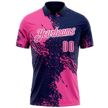 Load image into Gallery viewer, Custom Pink Navy-White 3D Pattern Design Abstract Brush Stroke Performance Polo Shirt

