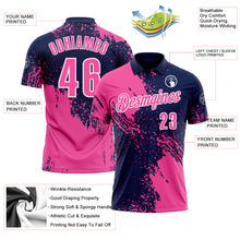Load image into Gallery viewer, Custom Pink Navy-White 3D Pattern Design Abstract Brush Stroke Performance Polo Shirt
