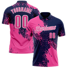 Load image into Gallery viewer, Custom Pink Navy-White 3D Pattern Design Abstract Brush Stroke Performance Polo Shirt
