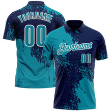 Load image into Gallery viewer, Custom Teal Navy-White 3D Pattern Design Abstract Brush Stroke Performance Polo Shirt
