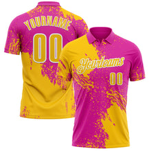 Load image into Gallery viewer, Custom Yellow Deep Pink-White 3D Pattern Design Abstract Brush Stroke Performance Polo Shirt
