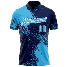 Load image into Gallery viewer, Custom Sky Blue Navy-White 3D Pattern Design Abstract Brush Stroke Performance Polo Shirt
