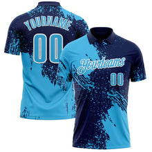 Load image into Gallery viewer, Custom Sky Blue Navy-White 3D Pattern Design Abstract Brush Stroke Performance Polo Shirt
