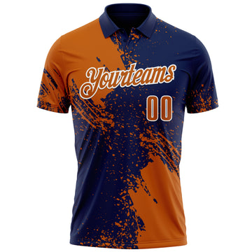 Custom Texas Orange Navy-White 3D Pattern Design Abstract Brush Stroke Performance Polo Shirt