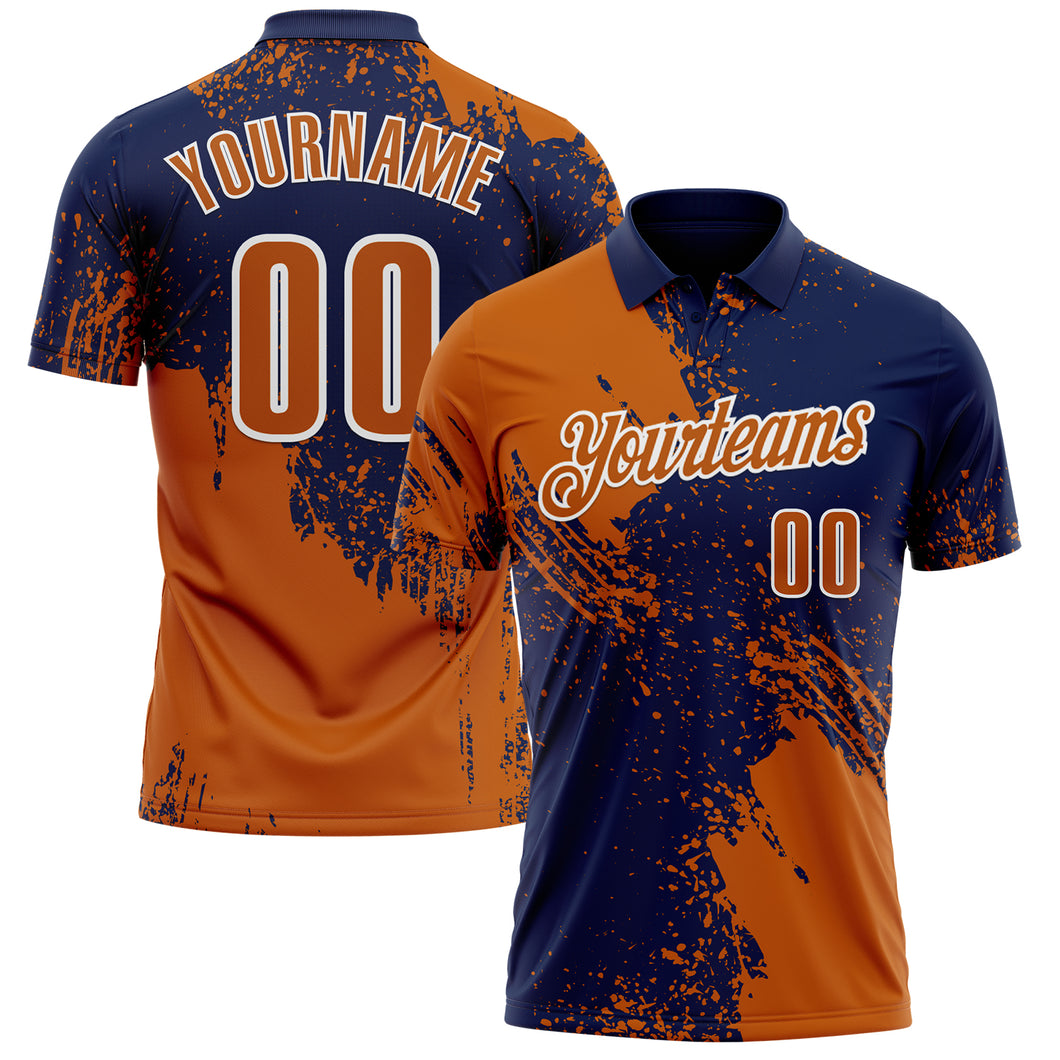 Custom Texas Orange Navy-White 3D Pattern Design Abstract Brush Stroke Performance Polo Shirt