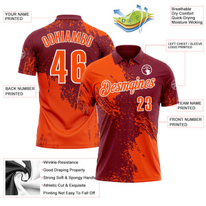 Custom Orange Crimson-White 3D Pattern Design Abstract Brush Stroke Performance Polo Shirt
