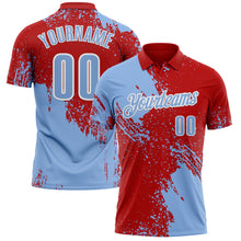 Load image into Gallery viewer, Custom Light Blue Red-White 3D Pattern Design Abstract Brush Stroke Performance Polo Shirt
