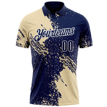 Load image into Gallery viewer, Custom Cream Navy-White 3D Pattern Design Abstract Brush Stroke Performance Polo Shirt

