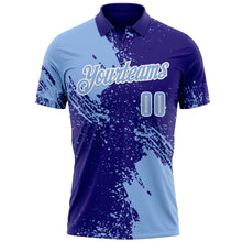 Load image into Gallery viewer, Custom Light Blue Dark Purple-White 3D Pattern Design Abstract Brush Stroke Performance Polo Shirt
