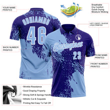 Load image into Gallery viewer, Custom Light Blue Dark Purple-White 3D Pattern Design Abstract Brush Stroke Performance Polo Shirt
