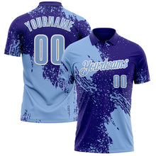 Load image into Gallery viewer, Custom Light Blue Dark Purple-White 3D Pattern Design Abstract Brush Stroke Performance Polo Shirt
