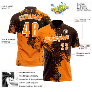 Custom Bay Orange Brown-White 3D Pattern Design Abstract Brush Stroke Performance Polo Shirt
