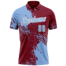 Load image into Gallery viewer, Custom Light Blue Crimson-White 3D Pattern Design Abstract Brush Stroke Performance Polo Shirt
