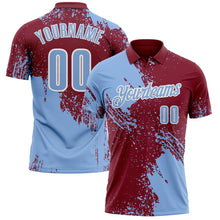 Load image into Gallery viewer, Custom Light Blue Crimson-White 3D Pattern Design Abstract Brush Stroke Performance Polo Shirt
