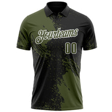 Load image into Gallery viewer, Custom Olive Black-White 3D Pattern Design Abstract Brush Stroke Performance Polo Shirt
