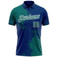 Load image into Gallery viewer, Custom Teal US Navy Blue-White 3D Pattern Design Abstract Brush Stroke Performance Polo Shirt
