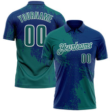 Load image into Gallery viewer, Custom Teal US Navy Blue-White 3D Pattern Design Abstract Brush Stroke Performance Polo Shirt

