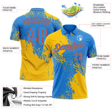 Load image into Gallery viewer, Custom Yellow Powder Blue-Orange 3D Pattern Design Abstract Brush Stroke Performance Polo Shirt
