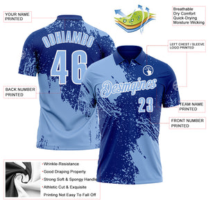Custom Light Blue Royal-White 3D Pattern Design Abstract Brush Stroke Performance Polo Shirt