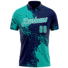 Load image into Gallery viewer, Custom Aqua Navy-White 3D Pattern Design Abstract Brush Stroke Performance Polo Shirt
