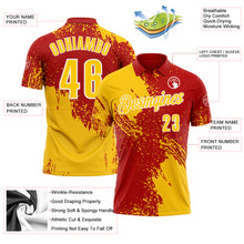 Load image into Gallery viewer, Custom Yellow Red-White 3D Pattern Design Abstract Brush Stroke Performance Polo Shirt
