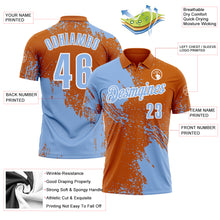 Load image into Gallery viewer, Custom Light Blue Texas Orange-White 3D Pattern Design Abstract Brush Stroke Performance Polo Shirt
