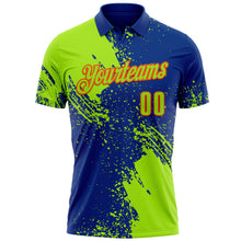 Load image into Gallery viewer, Custom Neon Green Royal-Orange 3D Pattern Design Abstract Brush Stroke Performance Polo Shirt
