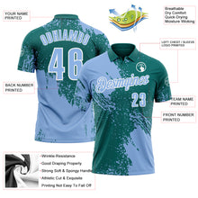 Load image into Gallery viewer, Custom Light Blue Teal-White 3D Pattern Design Abstract Brush Stroke Performance Polo Shirt
