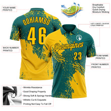 Load image into Gallery viewer, Custom Yellow Teal-Black 3D Pattern Design Abstract Brush Stroke Performance Polo Shirt
