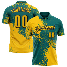 Load image into Gallery viewer, Custom Yellow Teal-Black 3D Pattern Design Abstract Brush Stroke Performance Polo Shirt

