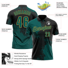 Load image into Gallery viewer, Custom Midnight Green Black-Old Gold 3D Pattern Design Abstract Brush Stroke Performance Polo Shirt
