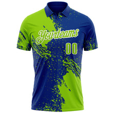 Load image into Gallery viewer, Custom Neon Green Royal-White 3D Pattern Design Abstract Brush Stroke Performance Polo Shirt
