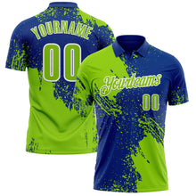 Load image into Gallery viewer, Custom Neon Green Royal-White 3D Pattern Design Abstract Brush Stroke Performance Polo Shirt
