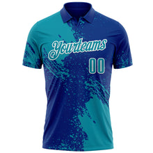 Load image into Gallery viewer, Custom Teal Royal-White 3D Pattern Design Abstract Brush Stroke Performance Polo Shirt
