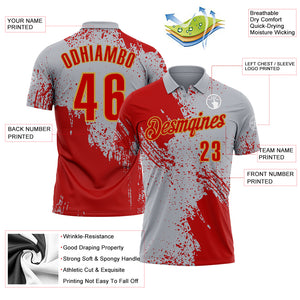 Custom Red Gray-Old Gold 3D Pattern Design Abstract Brush Stroke Performance Polo Shirt