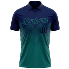 Load image into Gallery viewer, Custom Navy Teal 3D Gradient Square Shape Performance Polo Shirt
