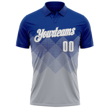 Load image into Gallery viewer, Custom Royal White-Gray 3D Gradient Square Shape Performance Polo Shirt
