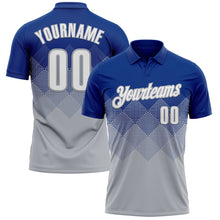 Load image into Gallery viewer, Custom Royal White-Gray 3D Gradient Square Shape Performance Polo Shirt
