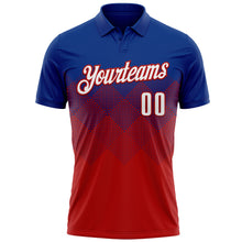 Load image into Gallery viewer, Custom Royal White-Red 3D Gradient Square Shape Performance Polo Shirt
