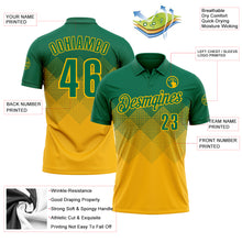 Load image into Gallery viewer, Custom Kelly Green Gold 3D Gradient Square Shape Performance Polo Shirt
