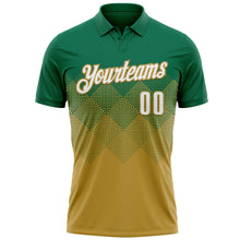 Load image into Gallery viewer, Custom Kelly Green White-Old Gold 3D Gradient Square Shape Performance Polo Shirt
