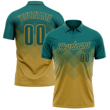 Load image into Gallery viewer, Custom Teal Old Gold 3D Gradient Square Shape Performance Polo Shirt
