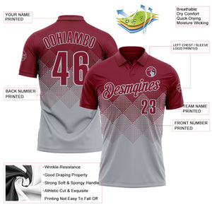 Custom Crimson Gray 3D Gradient Square Shape Performance Polo Shirt