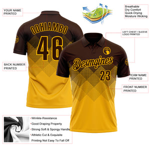 Custom Brown Gold 3D Gradient Square Shape Performance Polo Shirt