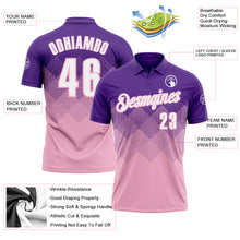 Load image into Gallery viewer, Custom Purple White-Light Pink 3D Gradient Square Shape Performance Polo Shirt
