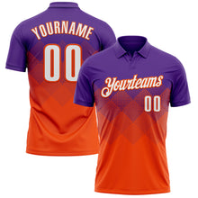 Load image into Gallery viewer, Custom Purple White-Orange 3D Gradient Square Shape Performance Polo Shirt

