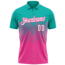 Load image into Gallery viewer, Custom Aqua White-Pink 3D Gradient Square Shape Performance Polo Shirt
