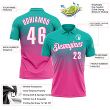 Load image into Gallery viewer, Custom Aqua White-Pink 3D Gradient Square Shape Performance Polo Shirt
