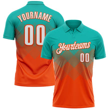 Load image into Gallery viewer, Custom Aqua White-Orange 3D Gradient Square Shape Performance Polo Shirt
